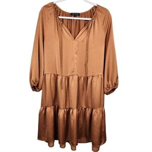 Banana Republic Satin Tiered Swing Boho Dress Caramel Copper Women's Size Small